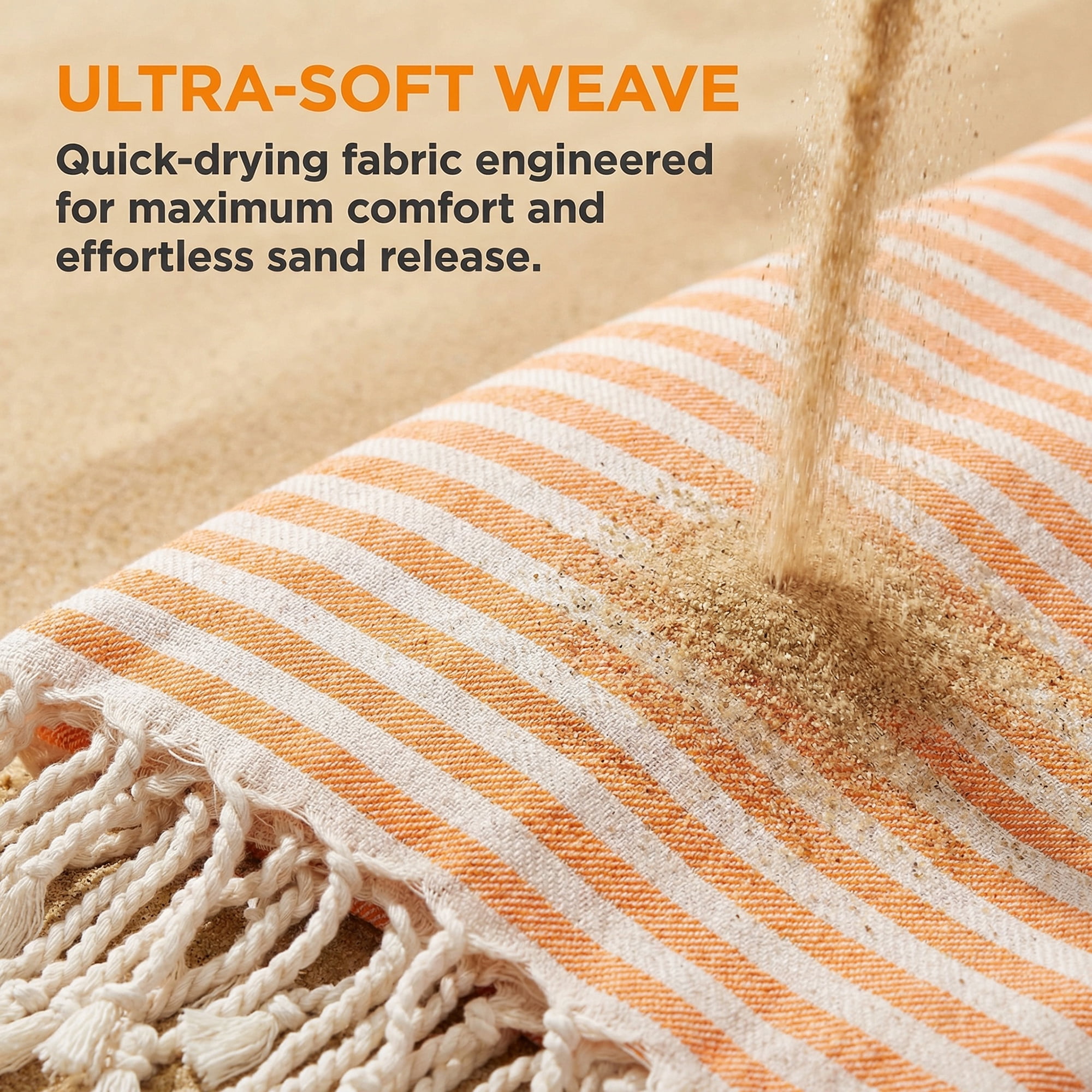 Unique Bargains 2 Pack Soft Sand Free Quick Dry Turkish Towel Orange/Yellow 71"x40"