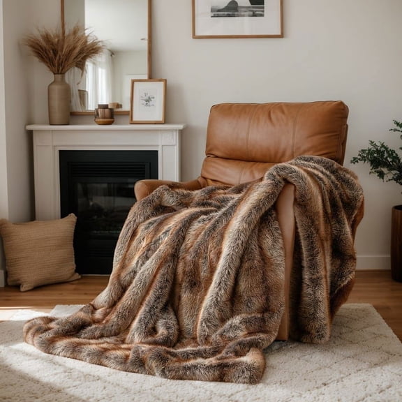 Resenkos 780GSM Soft Plush Fuzzy Luxury Faux Fox Fur Blanket, Luxurious Warm Throw for Sofa, Brown Taupe