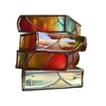 thumbnail image 1 of Maceta decorativa con forma de libro, diseño de arcoíris brillante, resina, libros inclinados, torre 4 capas, 1 of 9