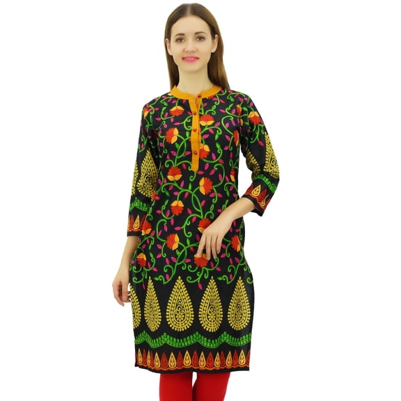 Phagun Women's Printed Blouse Tunic 3/4 Sleeve Black Kurta Ethnic Clothing - 4