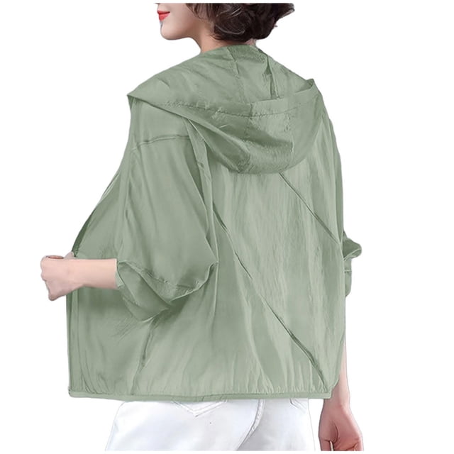 TACILIP Vestes Courtes de Protection Solaire pour Femmes Grande Taille à Fermeture Éclair, Chandail à Capuchon à Manches Longues, Vestes d'Automne, Manteau Décontracté et Tendance, Vestes d'Extérieur avec Poches, Vêtements d'Automne pour Femmes