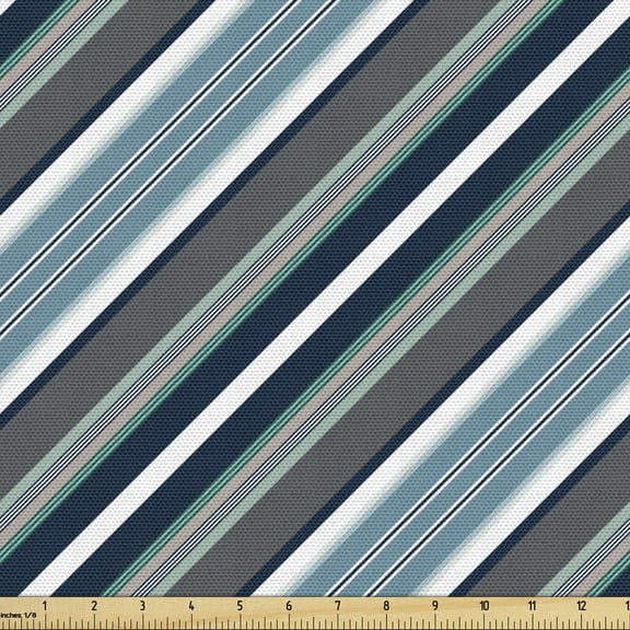 Ambesonne Striped Fabric by the Yard Upholstery, Grey and Blue Diagonal, 3 Yards, White Grey Navy