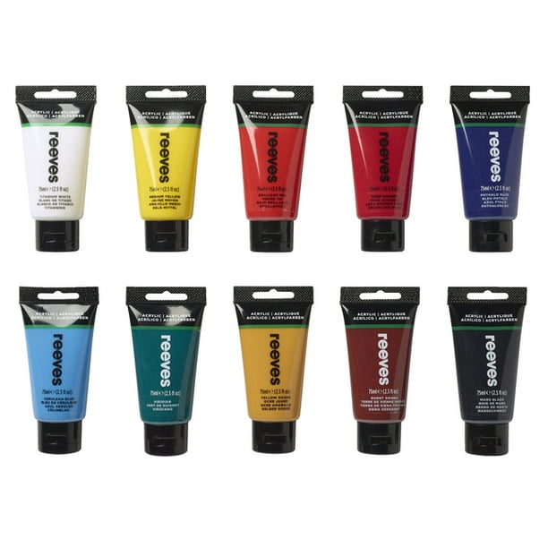 Reeves Acrylic Paint Set, 2.54 Ounce Tubes, Assorted Colors, Set of 10