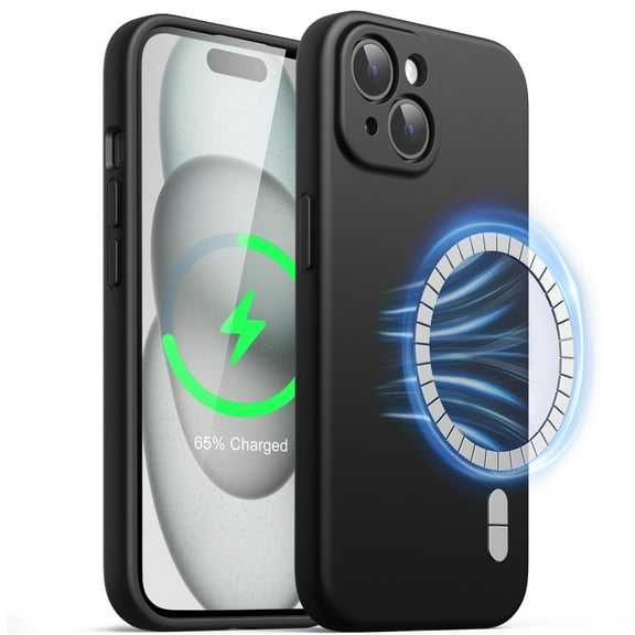 JETech Magnetic Silicone Case for iPhone 15 6.1-Inch, Compatible with MagSafe, Phone Cover with Camera Lens Full Protection (Black)