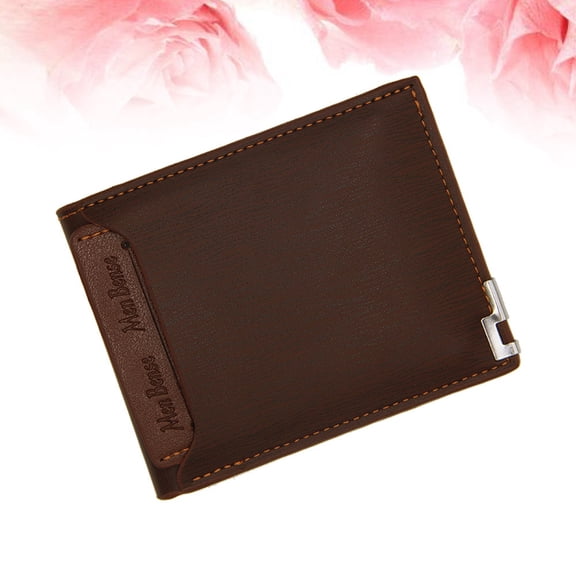 Masteelf Multi-functional Men's PU Bi-fold Wallet with Iron Card Holder, Fashionable Short Purse in Light Coffee Color