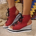 thumbnail image 2 of Rokment Women's Leopard High Top Fashion Sneakers Platform Wedge Sandals 2026 Summer Casual Lace up Fish Mouth Open Toe Chunky High Heels Slingback Sandals Red Size 9, 2 of 7