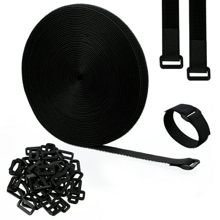 

Springcorner 1 roll Adjustable Tie for Cord 0.79in*39ft Hook and Loop Straps with 60 Buckles Free Cut Length Reusable Cord Organizer Storage(Black)