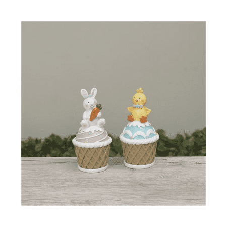 Gerson Easter Decor - Easter Bunny Chick Gingerbread Cupcake 2pc