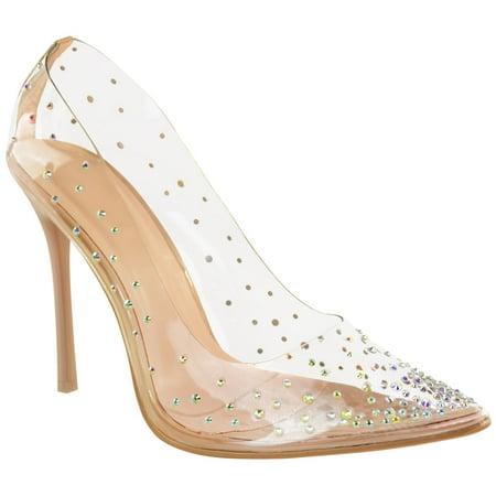 

Fashion Thirsty Womens Ladies High Heels Pointed Toe Clear Perspex Shoes