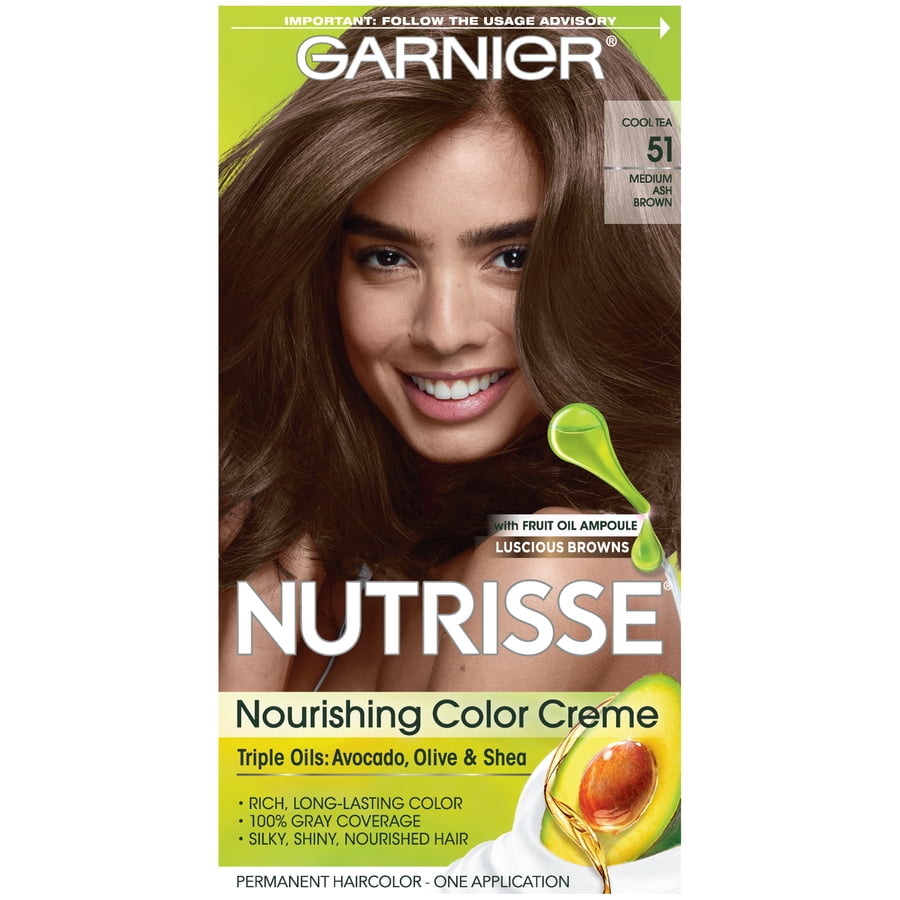 Garnier Nutrisse Nourishing Hair Color Creme, 51 Medium Ash Brown (Cool Tea),  1 Kit 