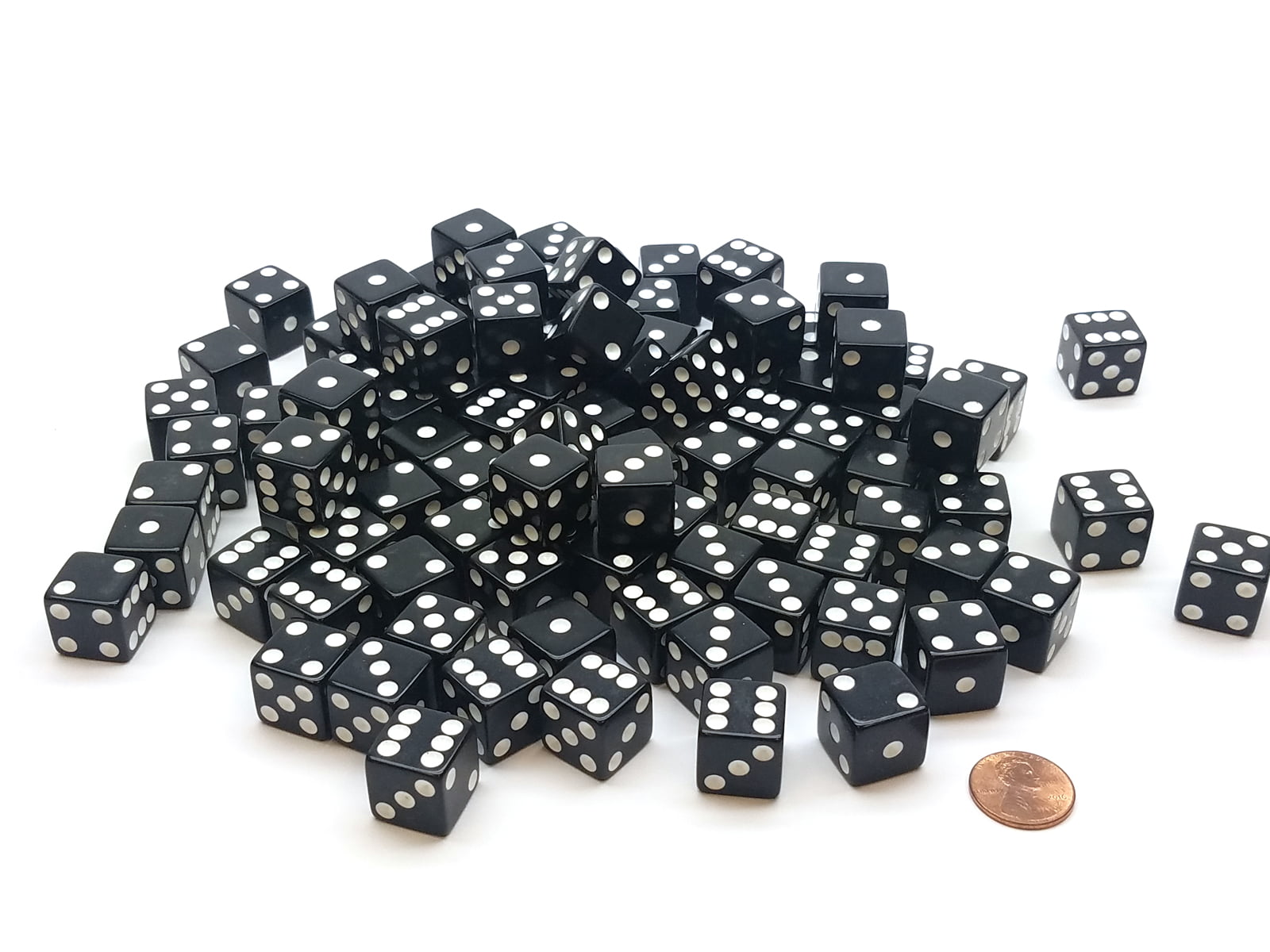 Set of 10 Six Sided Square Opaque 16mm D6 Dice Black with Red Pip Die