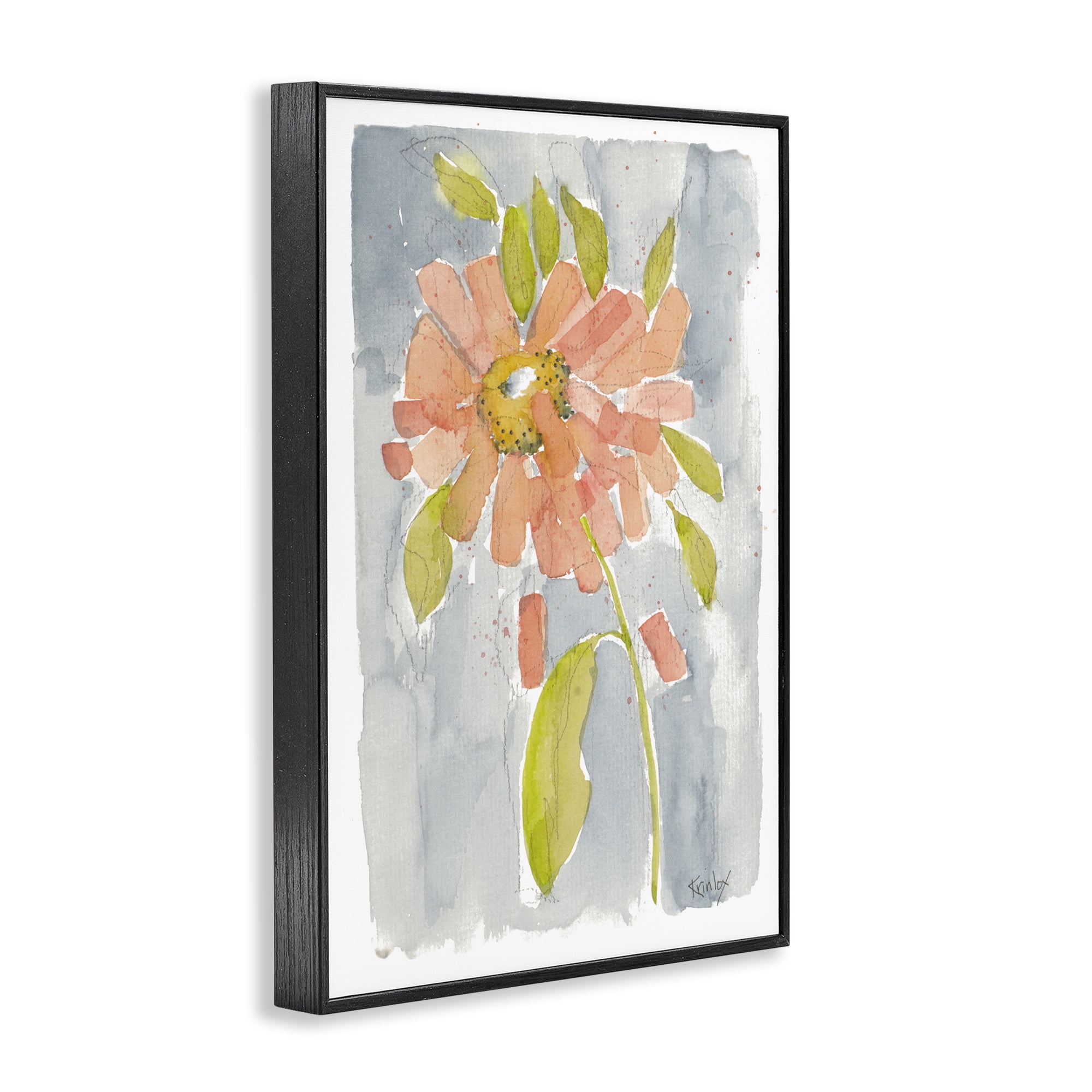 Stupell Industries Abstract Peach Dahlia Botanical & Floral Painting Black Framed Art Print Wall Art, 12 x 18