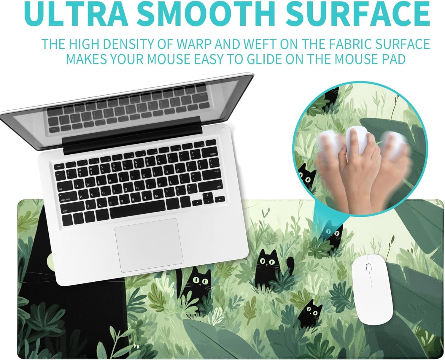 Black Cat Gaming Mouse Pad Large Desk Mat Extended Keyboard Mouse Pad Anime Mousepad with Non-Slip Base and Stitched Edge Mouse Mat Desk Pad 31.5 x 11.8 Mouse Pads for Desk Home Office Gaming