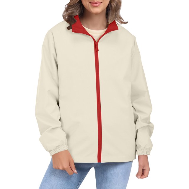 Breezora Womens Color Block Wind Resistant Lightweight Jacket Water Repellent Utility Anorak Jacket XL Size Beige
