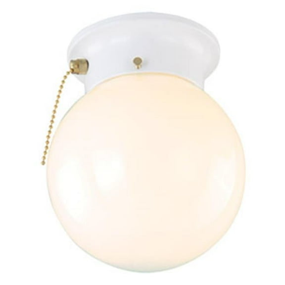 1-Light Glass Globe Ceiling Mount with Pull Chain, White Finish