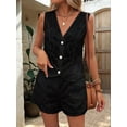 thumbnail image 5 of Floral Eyelet Embroidered Sets for Women 2 Piece Summer Shorts Button Down Vest Dressy Causal Vacation Set Black XL, 5 of 7