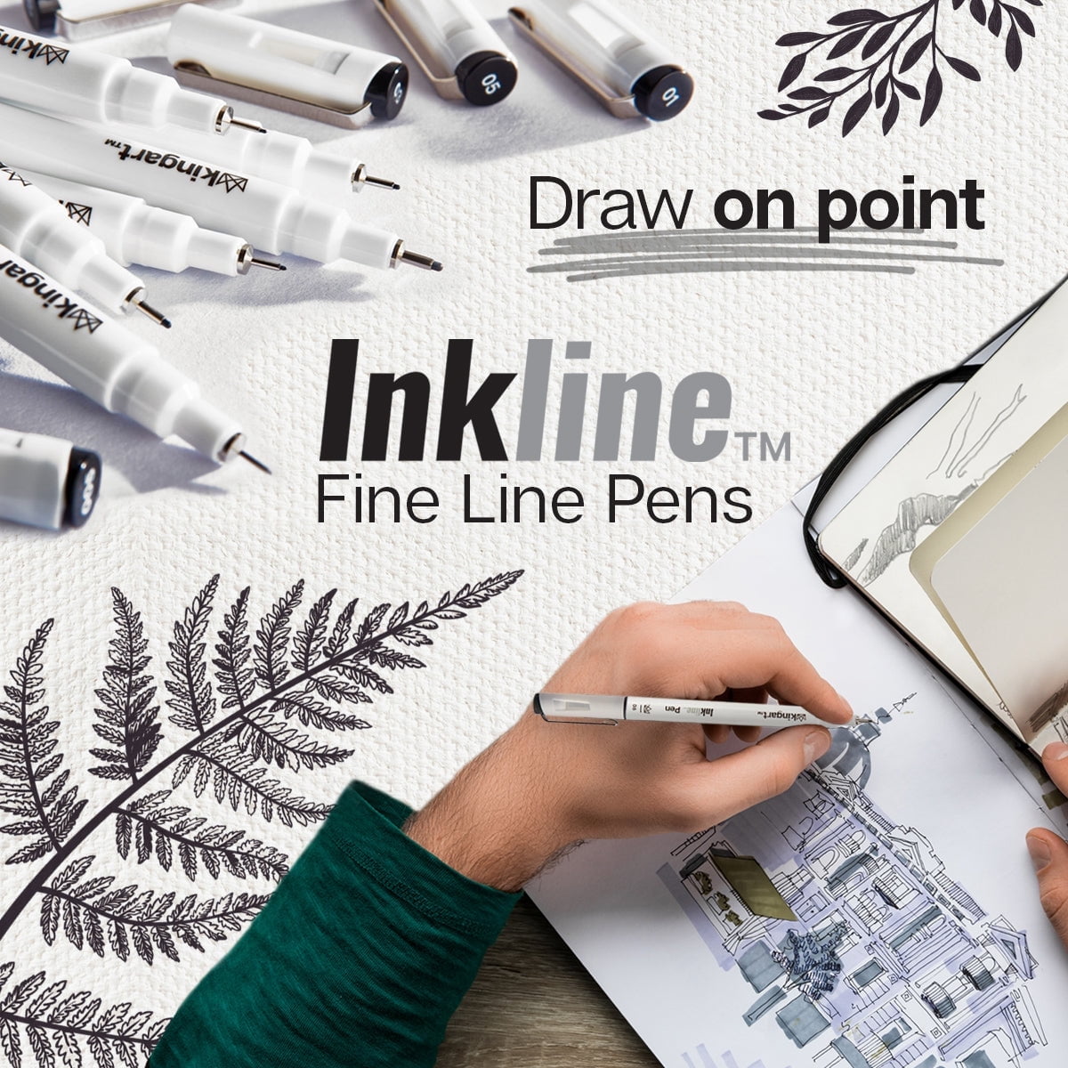 ( 2 Pack ) KINGART Inkline Art & Graphic Pens, Fine Line, Archival Black Ink, Assorted Sizes, 10 Count