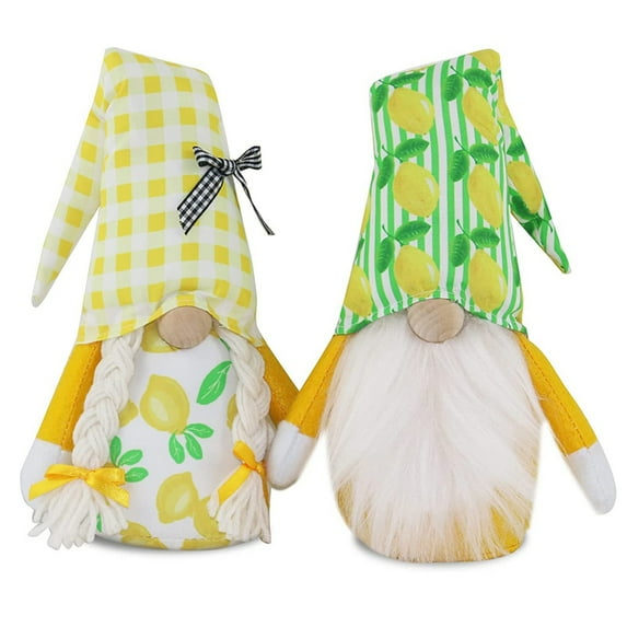 Lemon Gnome Scandinavian Tomte Nisse Swedish Fresh Lemon Elf Home Farmhouse Kitchen Decor Easy Peasy Shelf Summer Tiered Tray Decorations, Set of 2