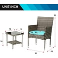 thumbnail image 5 of LiteHaven 3 Piece Outdoor Furniture Set Patio Gray Wicker Chairs Furniture Bistro Conversation Set 2 Rattan Chairs with Red Cushions and Glass Coffee Table for Porch Lawn Garden Balcony Backyard Blue, 5 of 12
