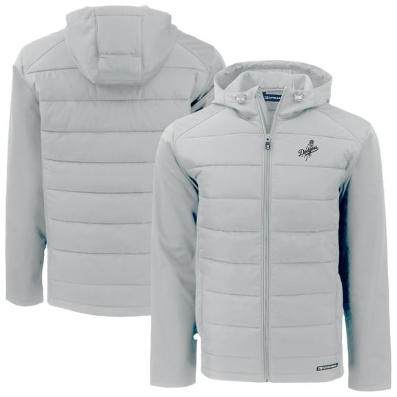 Men's Cutter & Buck Gray Los Angeles Dodgers Evoke Hybrid Eco Softshell Recycled Full-Zip Hooded Jacket