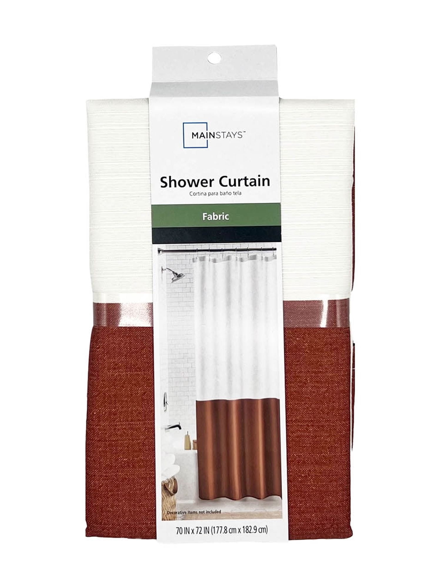 Mainstays Red and Ivory Colorblock Polyester Shower Curtain, 72 in x 70 in