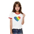 thumbnail image 6 of FamilyThread Girls Boys Short Sleeve Raglan T Shirts Kids Rainbow Striped Summer Tops Crewneck Basic Rainbow Graphic Tees 3-13 Years, 6 of 8