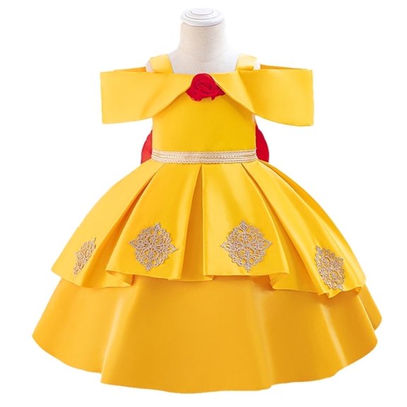 Petal Princesses 0-4 Years Yellow Noble Coaplay Party Dress Baby Girl Birthday Gown