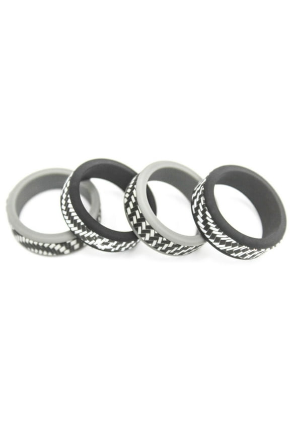 Carbon Fiber Silicone Wedding Rings Mens, Breathable Silicone Rings for Men, Edge Rubber Wedding Engagement Bands Comfort for Workout, 8mm Wide-2.5mm Thick - SIZE 12