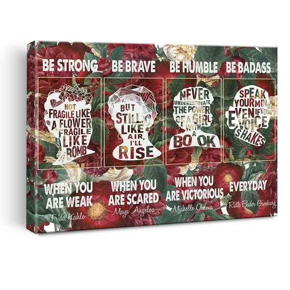 Motivational Wall Art poster Be Strong Brave Canvas Inspirational Quote Mental Health Artwork Flowers Painting for Women Home Office Wall  Decor