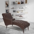 thumbnail image 2 of S-HOME Chaise Lounge Arm Chair in Classic PU Leather with Tufted Back and Pillow, for Living Room or Bedroom , Dark Brown, 2 of 12