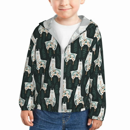 

Sun Hoodie for Kids Abstract Plant Cute Alpaca Long Sleeve Swim Fishing Shirts Sun Protection Zip Up Jacket Clothing Athletic Hoodie