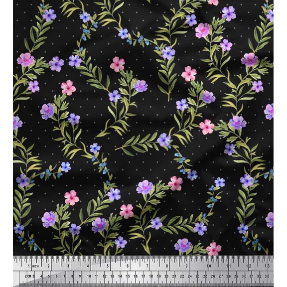 Soimoi Cotton Duck Fabric Dot,Leaves & Floral Print Fabric by The Yard 42 Inch Wide