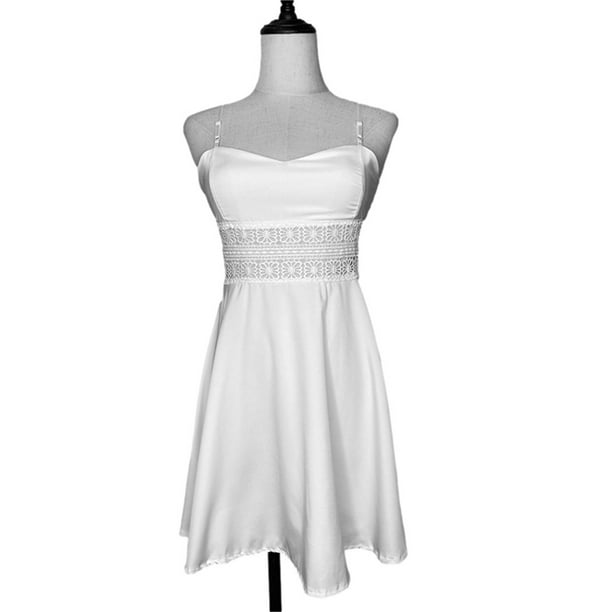 Qarigey Vestido de playa sin mangas con cuello en V y costuras de encaje para mujer Vestidos blanco METRO