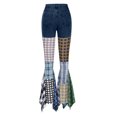 thumbnail image 5 of BVOFAR Womens High Waist Patchwork Flare Jeans Plaid Bell Bottom Ruffle Hem Denim Pants with Pockets Trendy Casual Trousers, 5 of 9