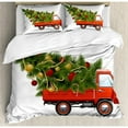 thumbnail image 3 of Christmas Duvet Cover Set Twin Size, Red Retro Style Farm Truck and Big Christmas Tree with Tinsel Balls Candy, Decorative 2 Piece Bedding Set with 1 Pillow Sham, White Red Green, by Ambesonne, 3 of 3