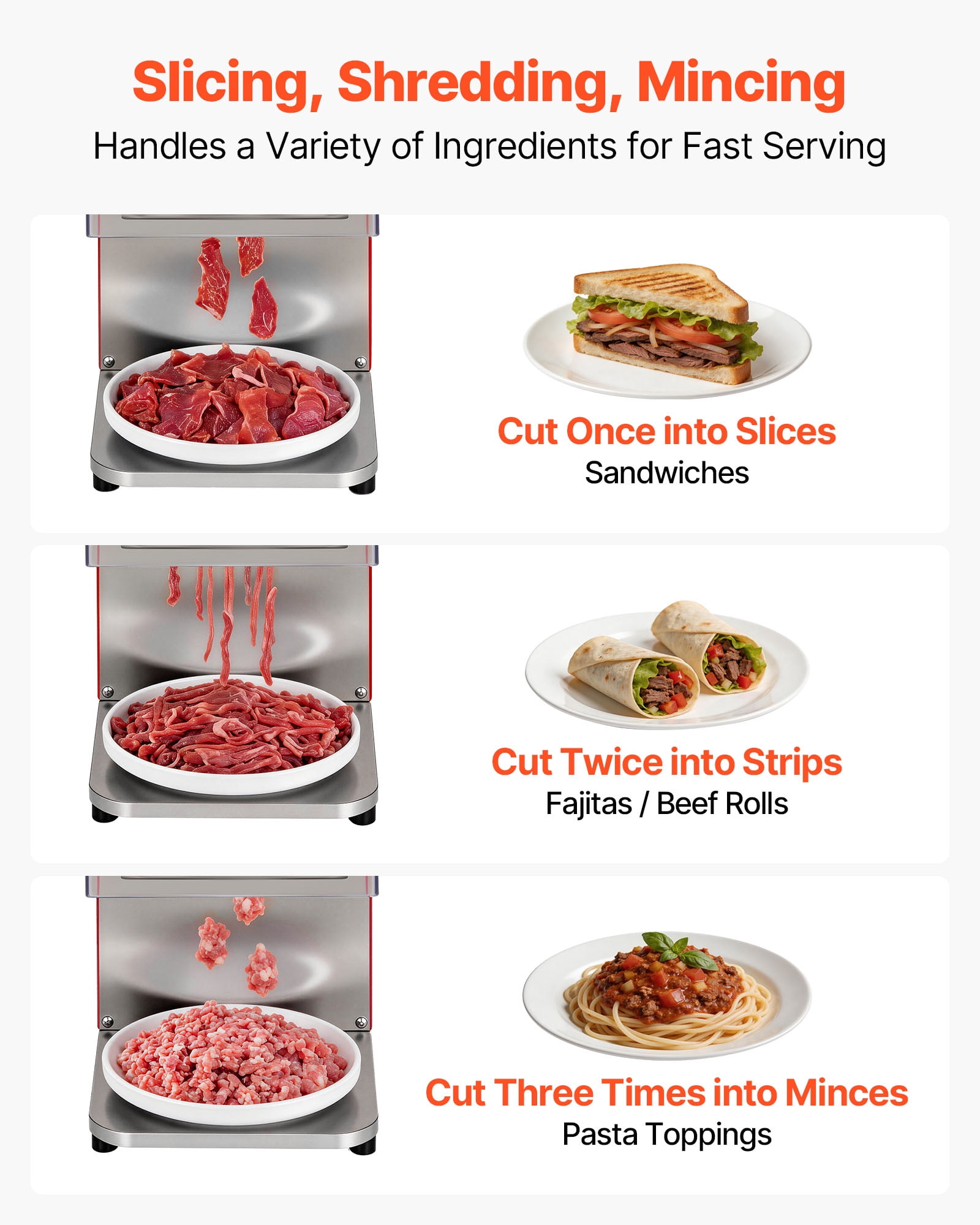 VEVOR Meat Cutting Machine, 850W Commercial Slicer, 3.5mm Heavy Duty Stainless Steel Blade Shredder for Boneless Meat Soft Vegetables, Electric Food Slicers for Kitchen Restaurant Supermarket