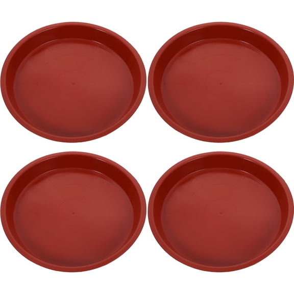 QIFULL 4Pcs Red Plastic Flower Pot Saucer Tray with Textured Bottom for Bonsai and Plants