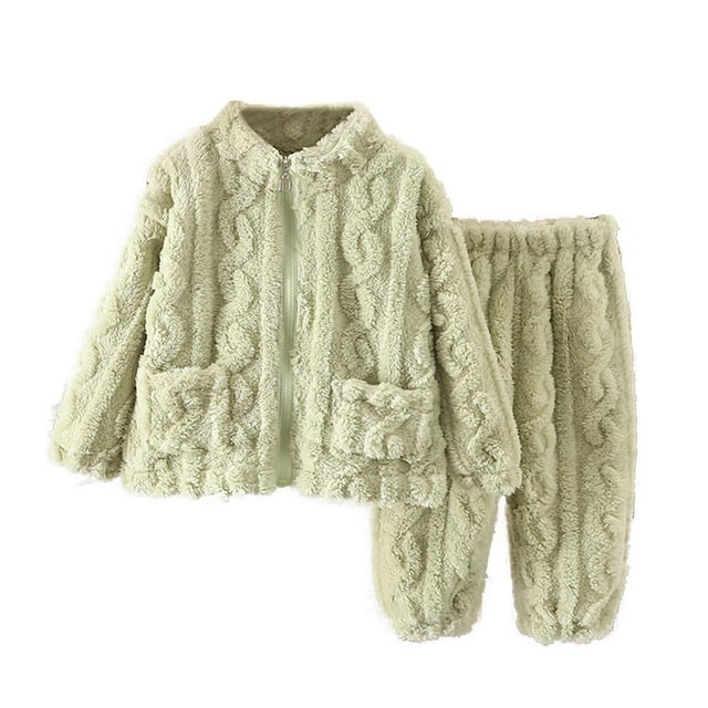Lovzfmll Kids' Zip-Up Fleece Set, Pocketed Top & Jogger Pants for 2 Years, Green