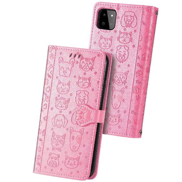 Funda Cartera FOXDOCK para Samsung Galaxy A22 5G , Flip PU con Relieve de Gatos y Perros, Tarjetero y Soporte