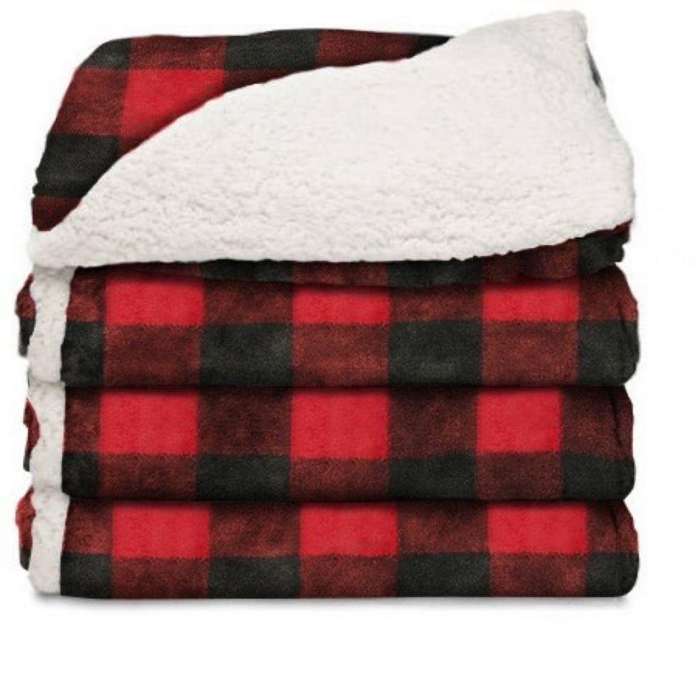 Sunbeam Heated Blanket, Reversible Microplush/Sherpa Throw, Red Buffalo