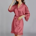 thumbnail image 6 of hoksml Silk Pajamas for Women Fashion Casual Women Nightgowns Homewear 3/4 Sleeve Lapel V-Neck Dress Solid Color Lace Night Robes One Size, 6 of 8
