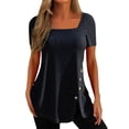 thumbnail image 2 of Only Moment Casual Top Polyurethane fiber Square Collar Women's Short Sleeve Tops 2026 Beach Vacation Clothes Black,L, 2 of 5