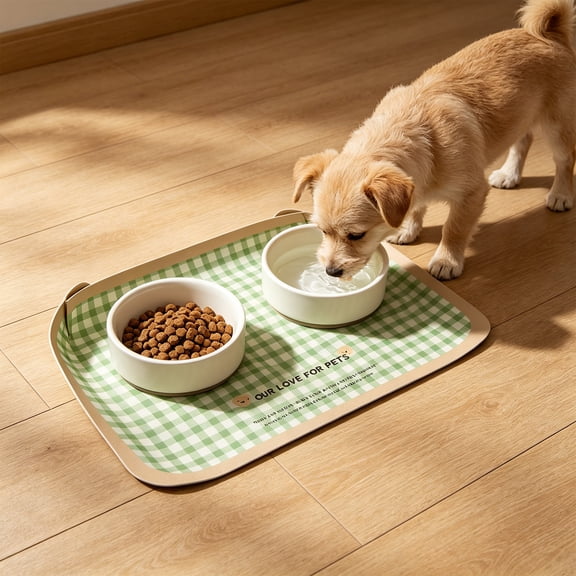 LiUMX Rectangular Silicone Pet Feeding Mat for Cats and Dogs, Non-Slip Waterproof Placemat with Spill-Proof Raised Edges, Easy-Clean Dishwashable Pet Bowl Tray