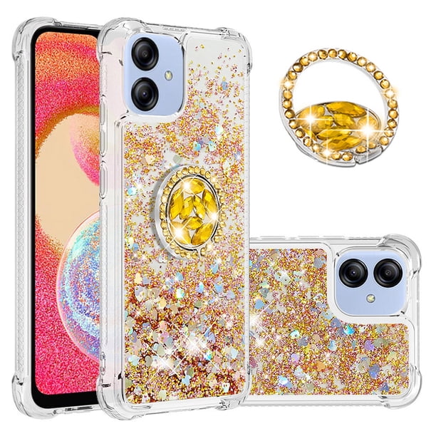Funda para Samsung Galaxy A04E con Brillo Líquido Flotante, Purpurina, Parachoques y Anillo Giratorio Soporte
