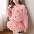 thumbnail image 4 of Suéter de cuello redondo para primavera y otoño e invierno para niñas, suéter con lazo en forma de corazón y botones de perlas, cárdigan de manga larga, suéter para niños, parte superior de poliéster, 4 of 7