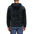 thumbnail image 2 of Men’s Camouflage Button Up Lined Removable Hood Stretch Denim Jean Jacket (Black, M), 2 of 4