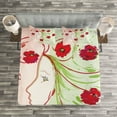 thumbnail image 2 of Ambesonne Flower Quilted Bedspread Set 3 Pcs, Watercolor Poppy, King Size, Green Red, 2 of 2