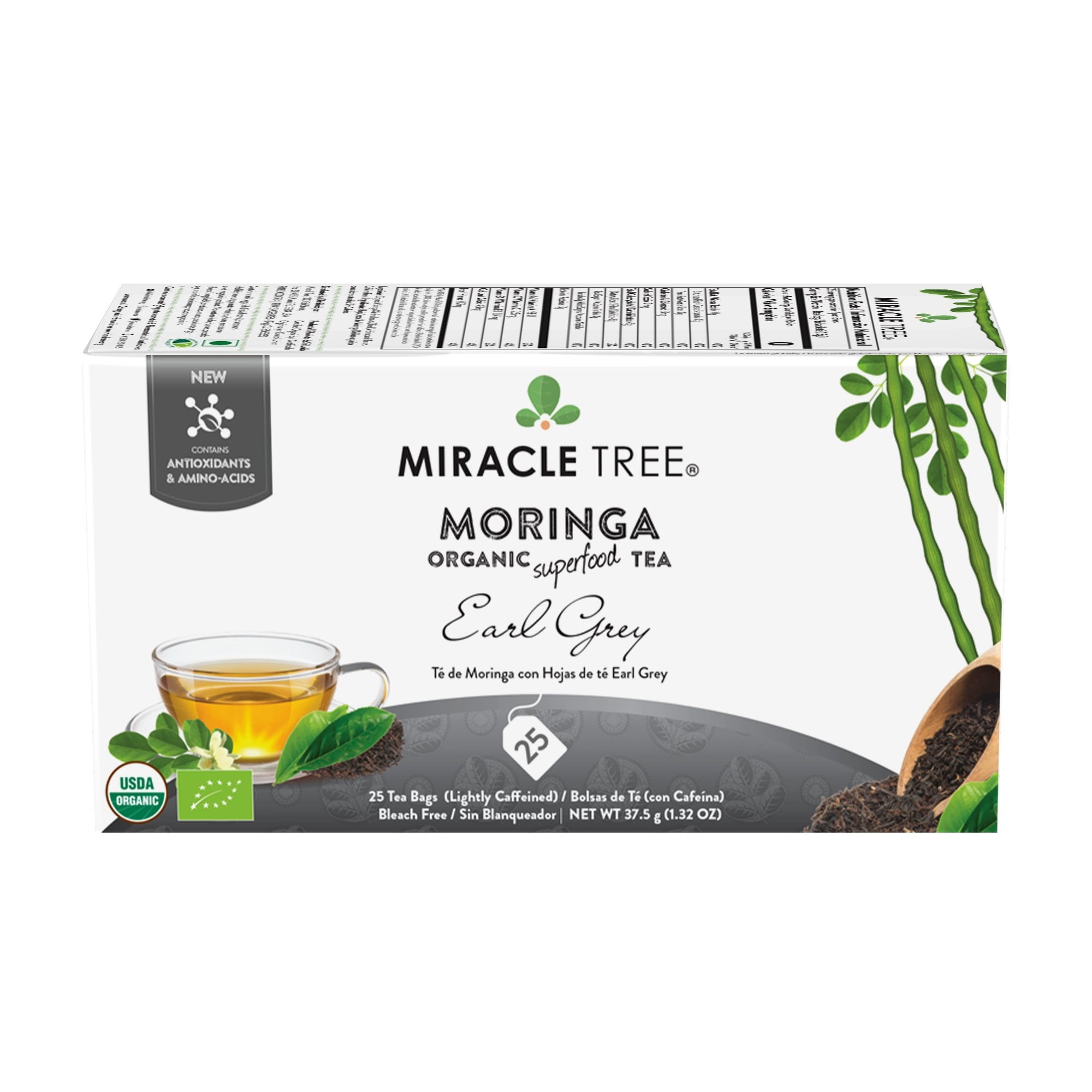 Miracle Tree Organic Moringa Earl Grey Tea Bags, 25 Count