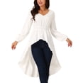 thumbnail image 1 of Tops de mujer INSPIRE CHIC de largo irregular con mangas largas, escote en V, cintura elástica, asimétrico, dobladillo irregular, blusa casual, 1 of 5