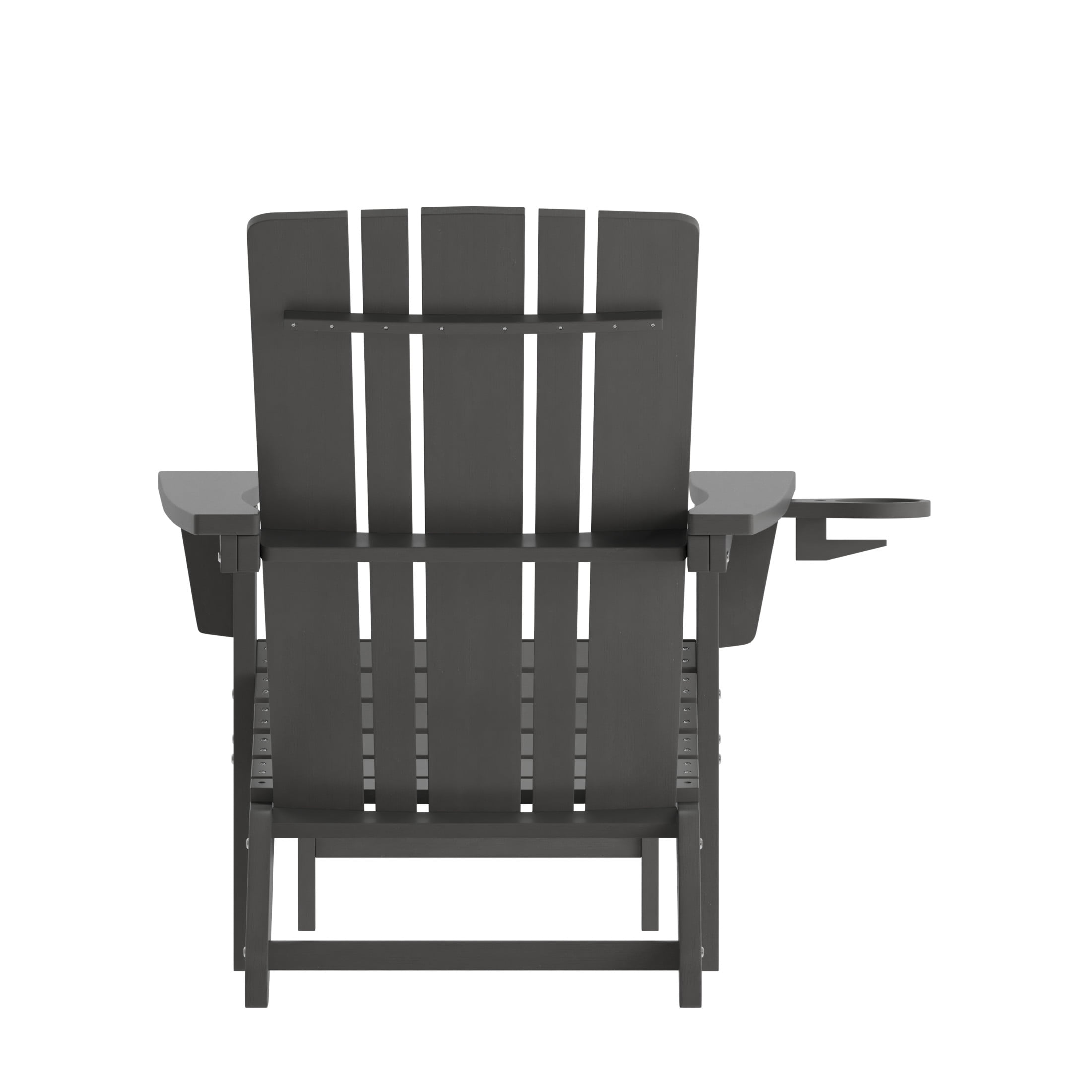 Flash Furniture Halifax HDPE Adirondack Chair with Cup Holder and Pull Out Ottoman, All-Weather HDPE Indoor/Outdoor Lounge Chair in Gray